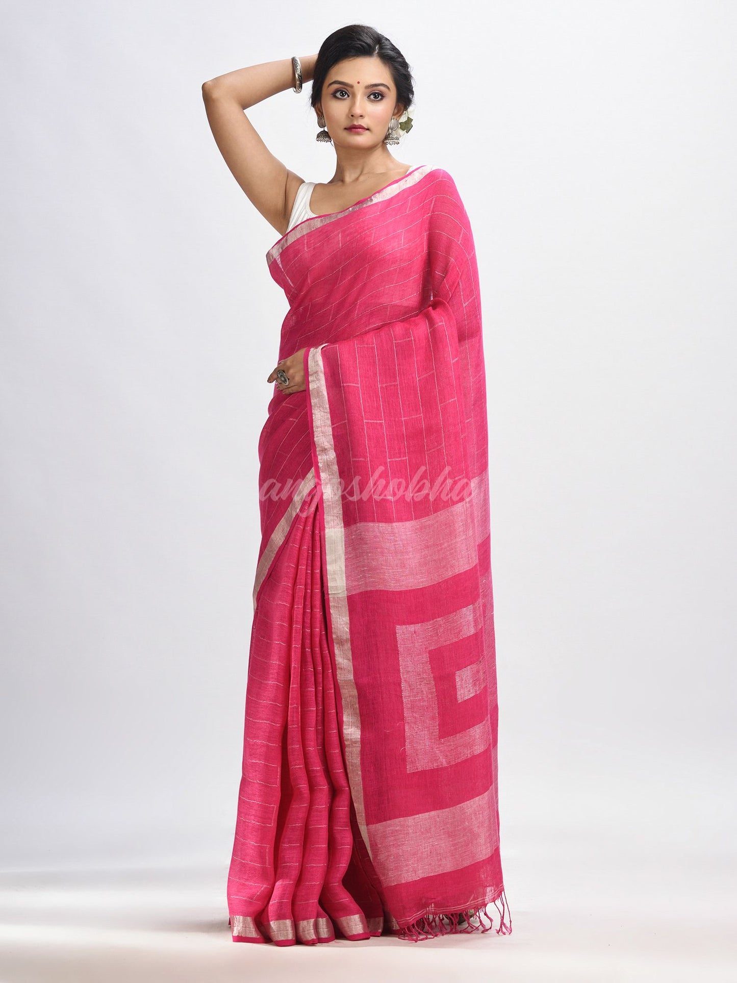 Light pink Traditional Linen Jamdani Saree