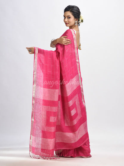 Light pink Traditional Linen Jamdani Saree