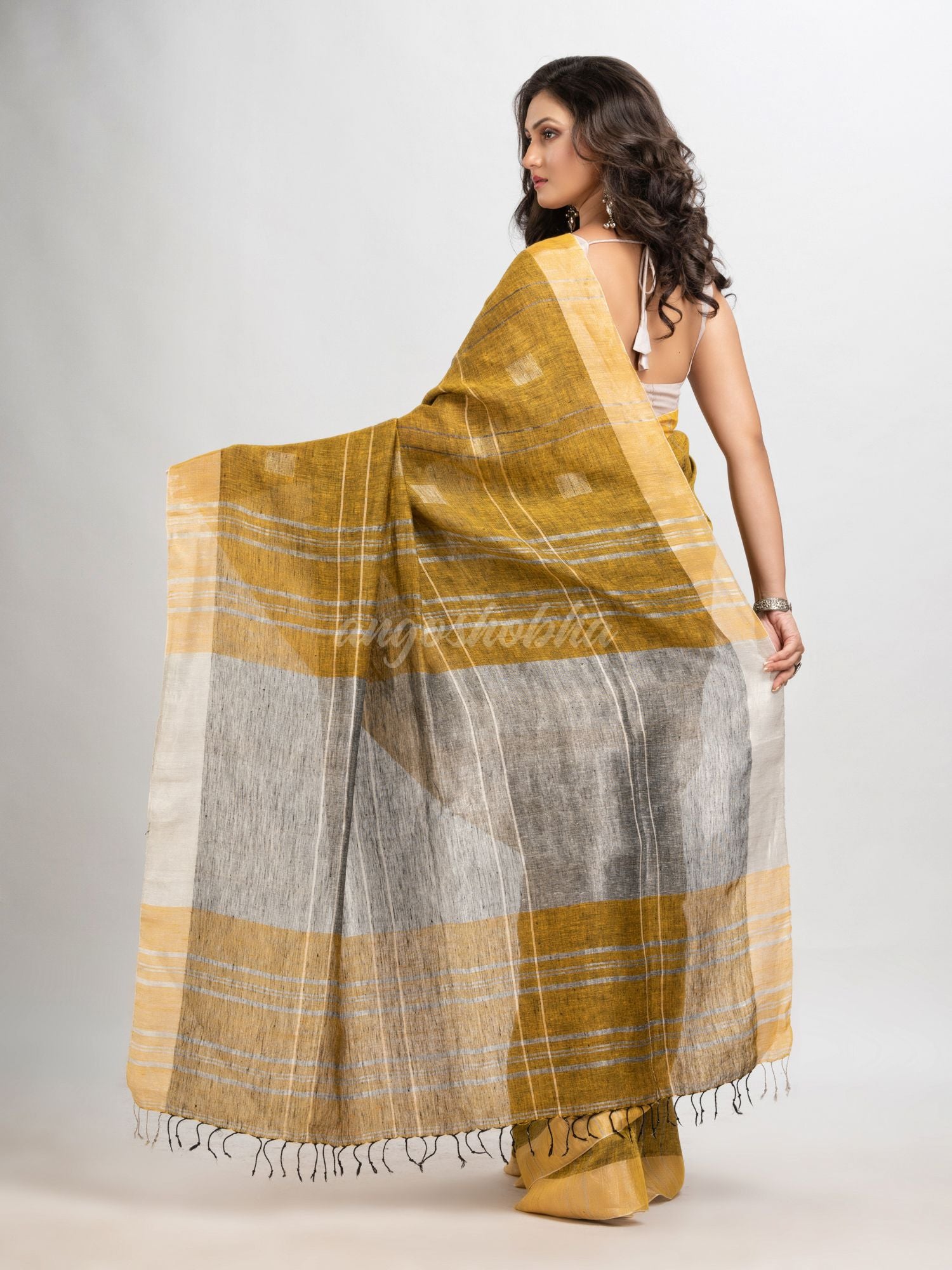 Mustard linen jamdani saree