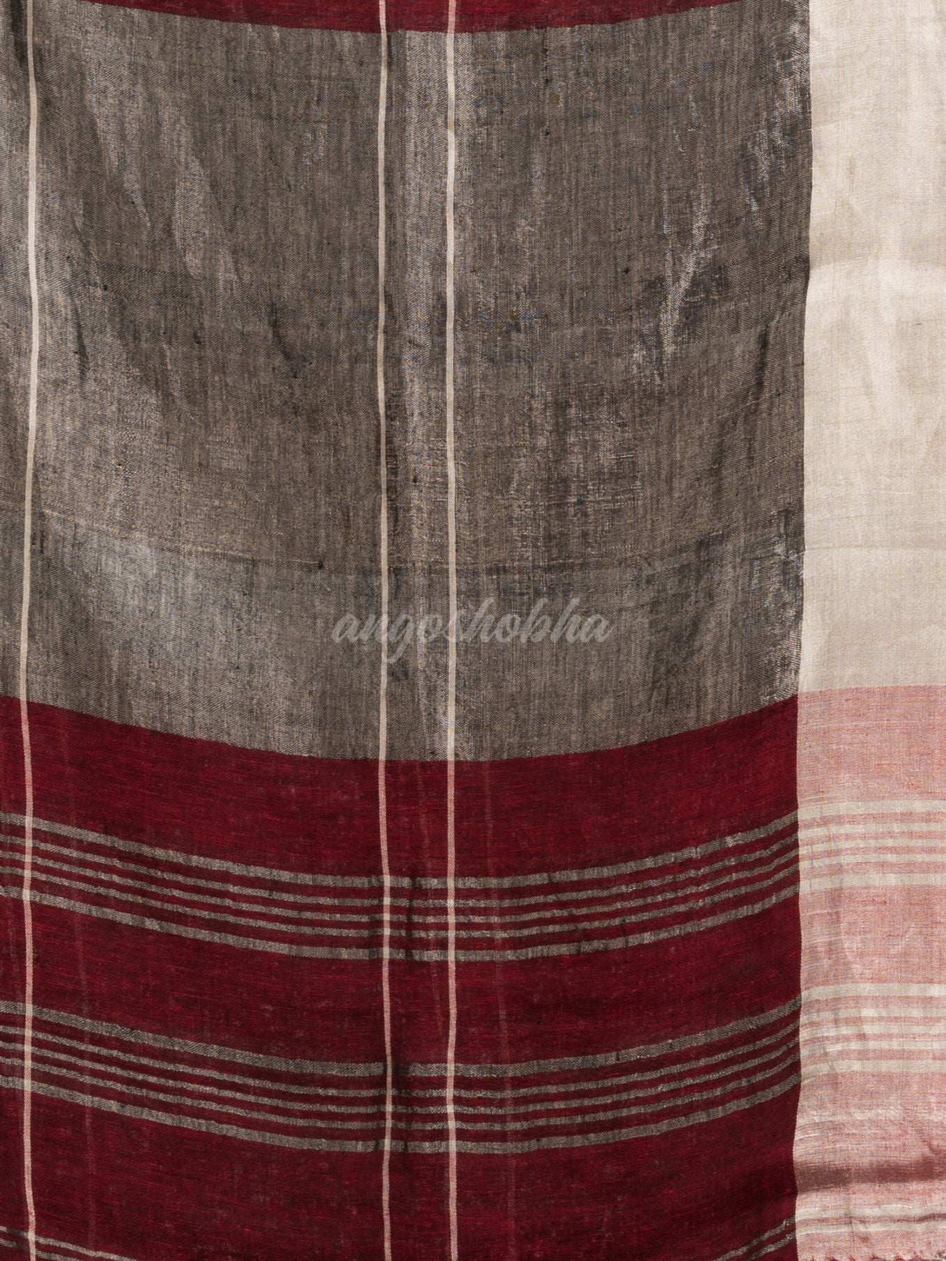 Maroon linen jamdani saree