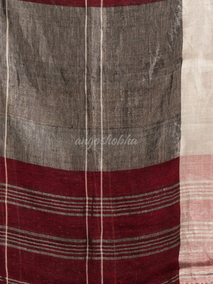 Maroon linen jamdani saree