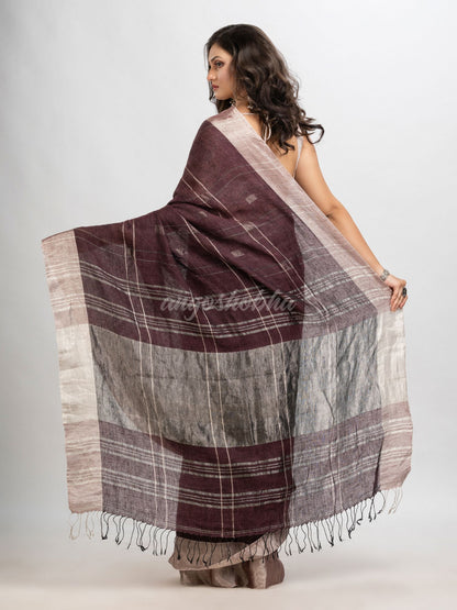 Brown coffee linen jamdani saree