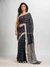 Nevy blue linen with silver zari  pallu handloom saree