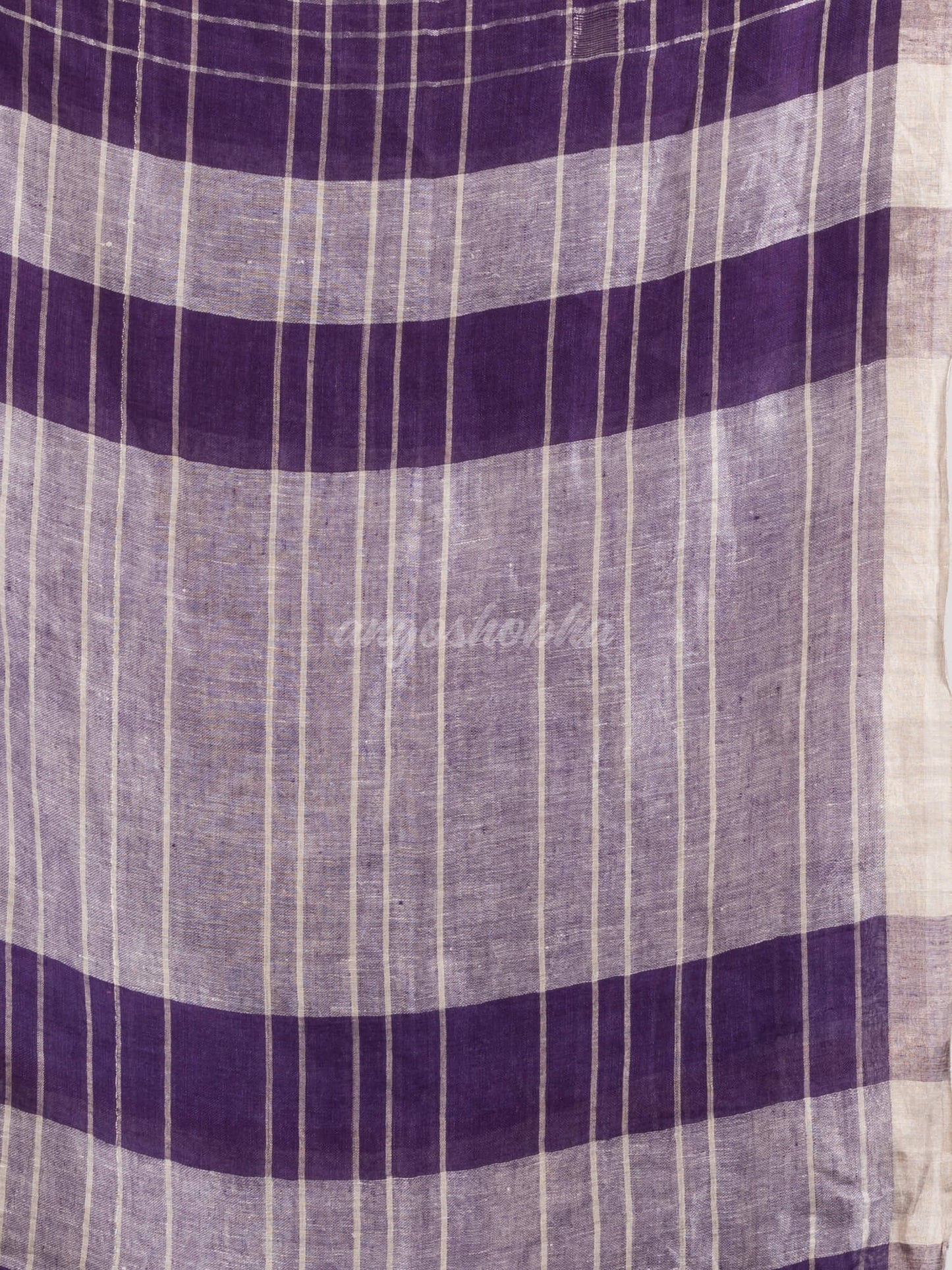 Violet linen jari border with silver zari pallu jamdani saree