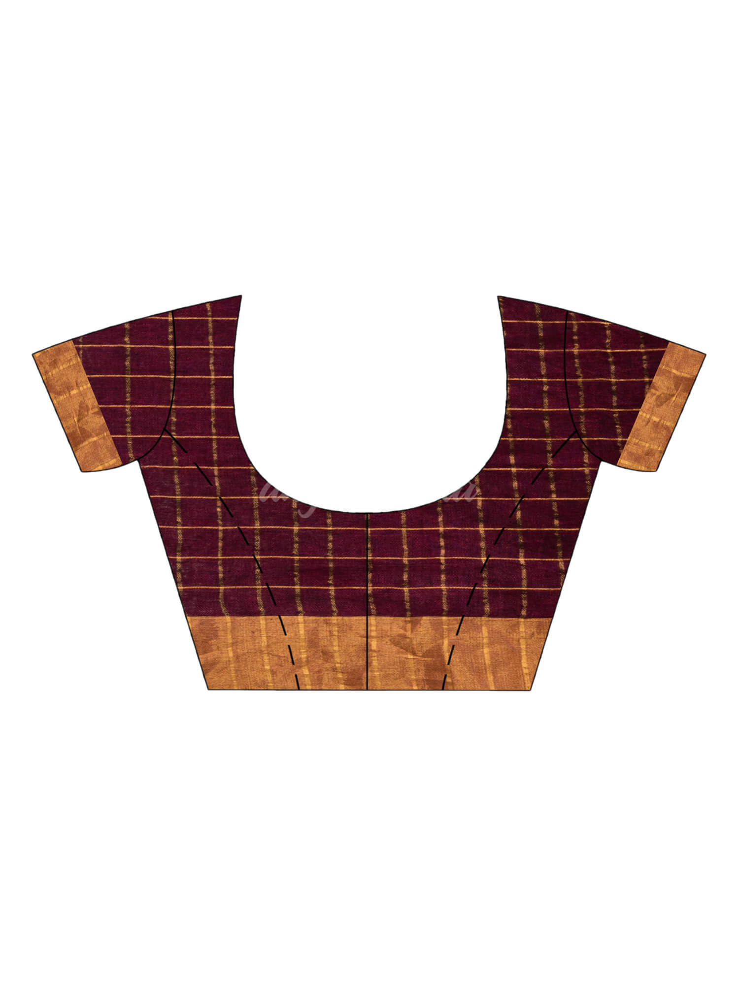 Maroon linen half check and huff solid body jamdani saree