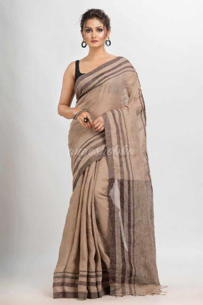Dark muga linen handloom saree