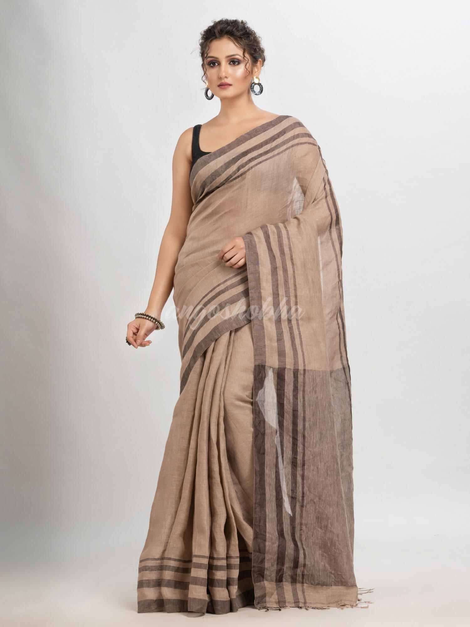 Dark muga linen handloom saree