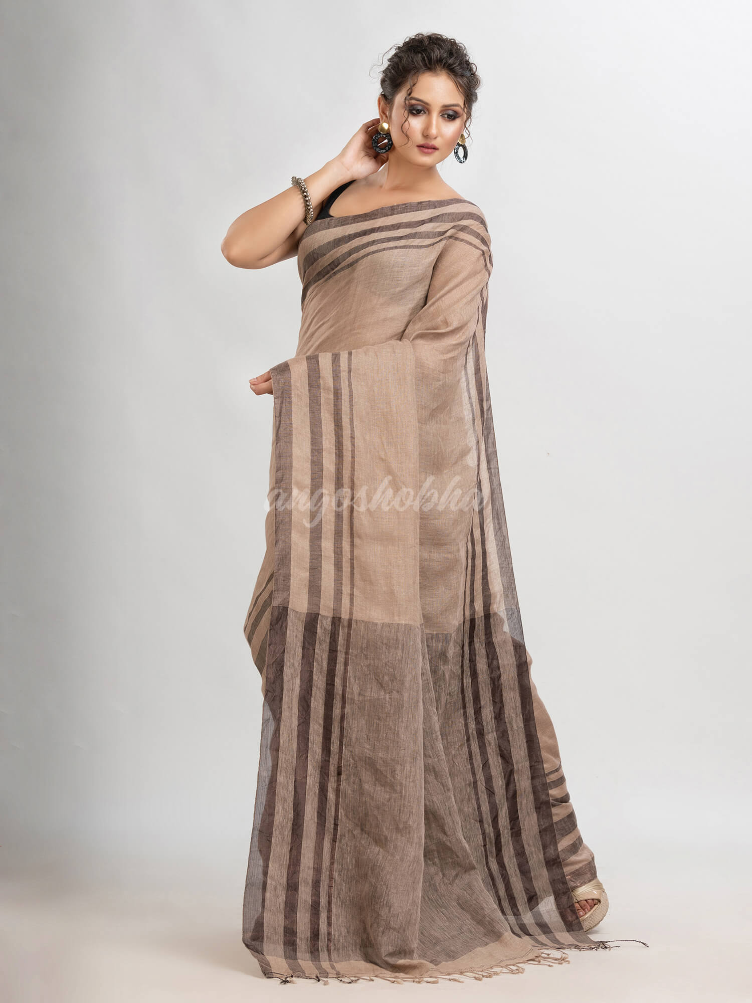 Dark muga linen handloom saree
