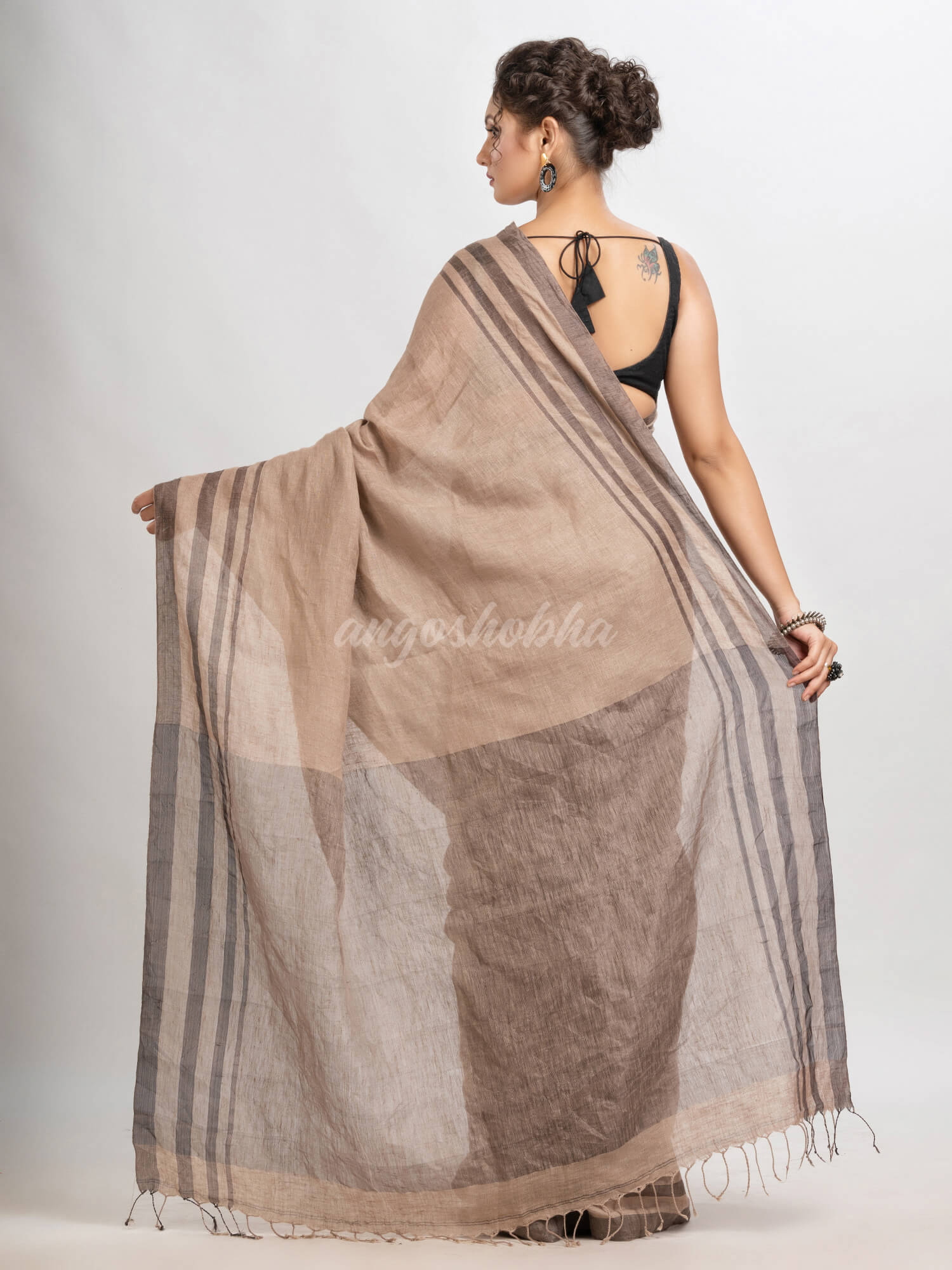 Dark muga linen handloom saree