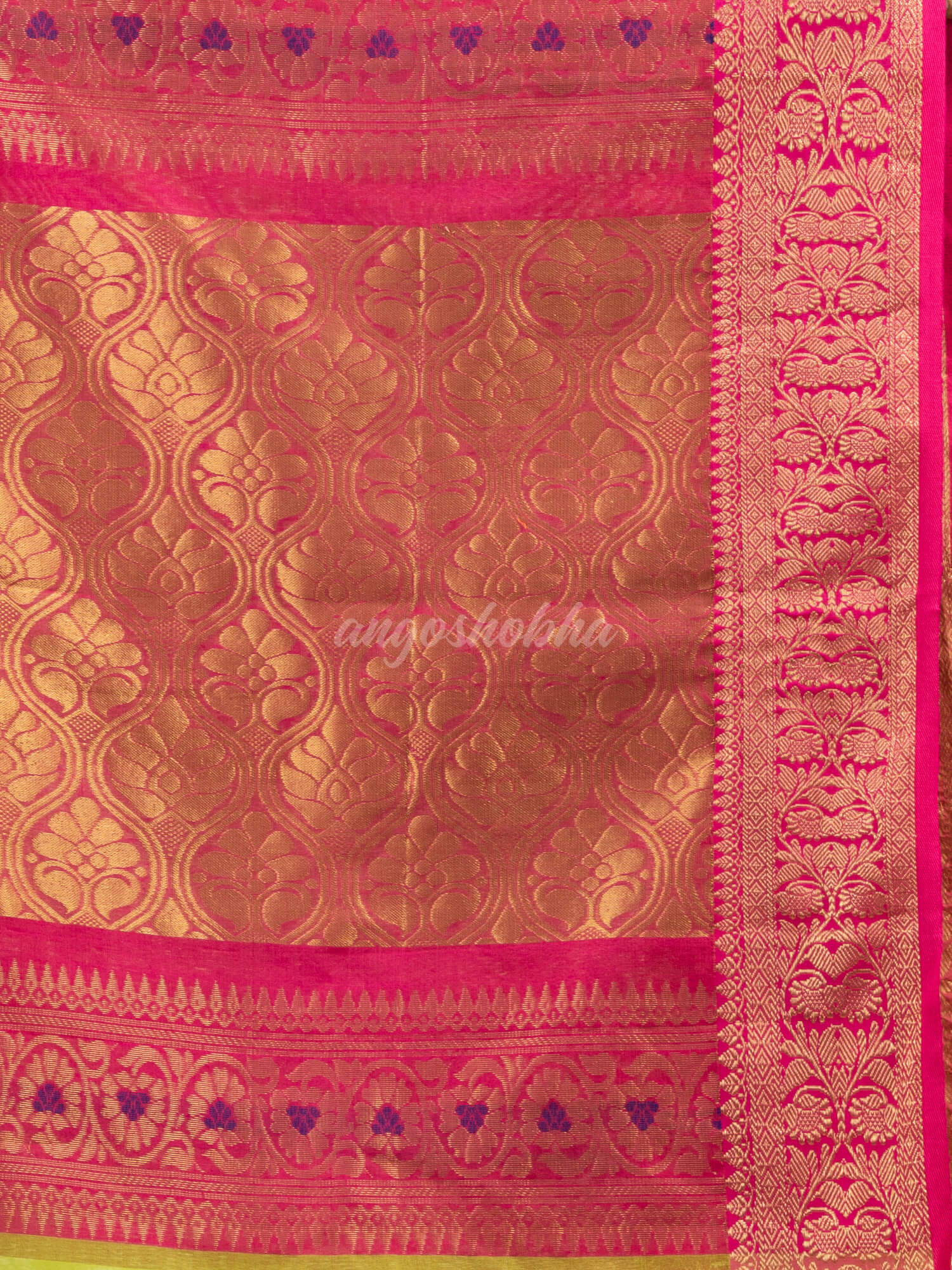 Neon Green art Muslin Jacquard Jamdani Saree