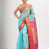 Turquoise (Tute) art silk Muslin Jacquard Jamdani Saree