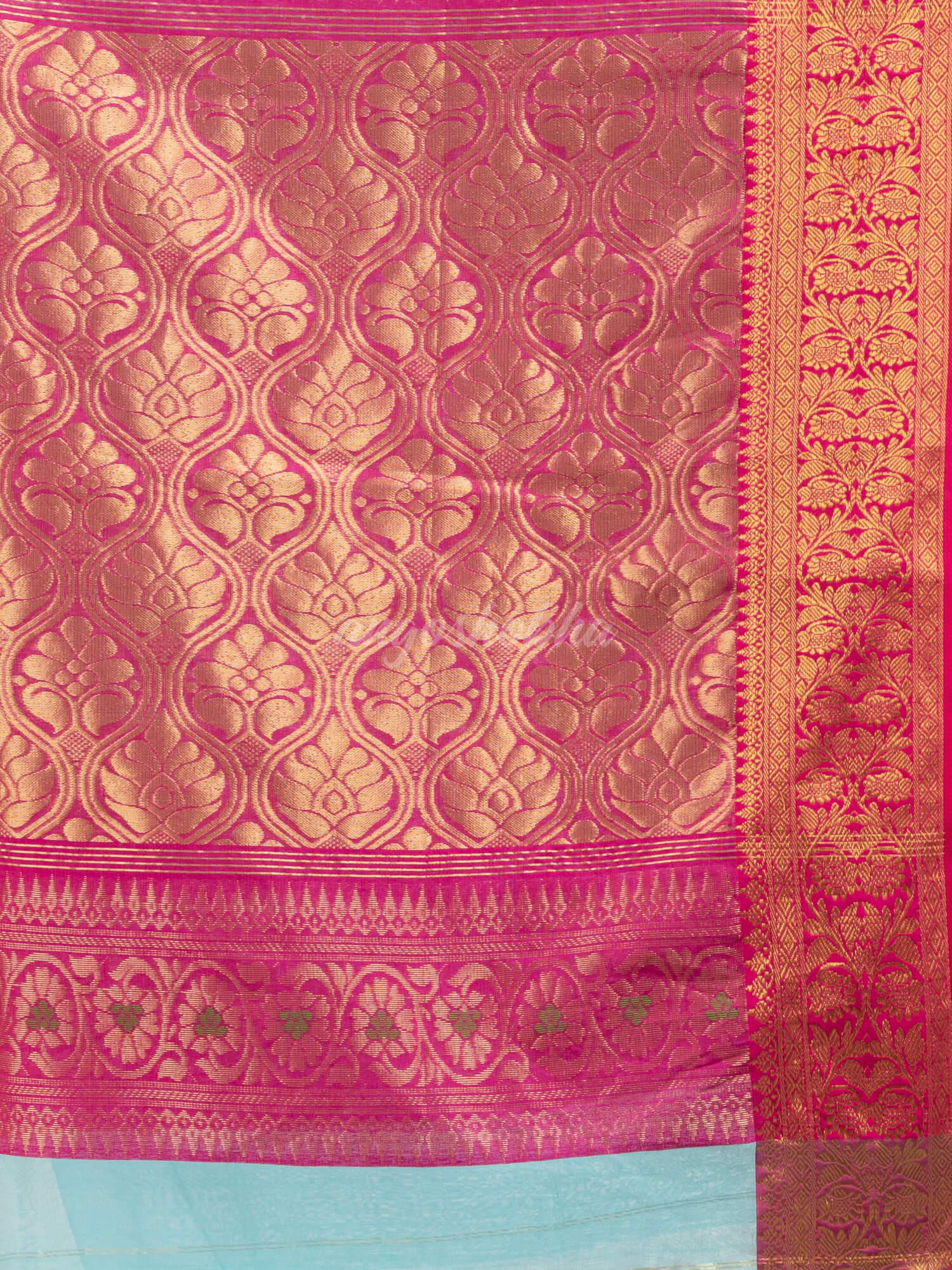 Turquoise (Tute) art silk Muslin Jacquard Jamdani Saree