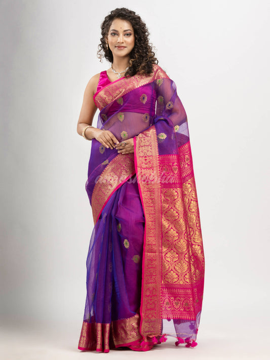 Purple art silk Muslin Jacquard Jamdani Saree