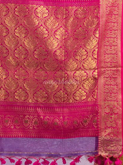 Purple art silk Muslin Jacquard Jamdani Saree