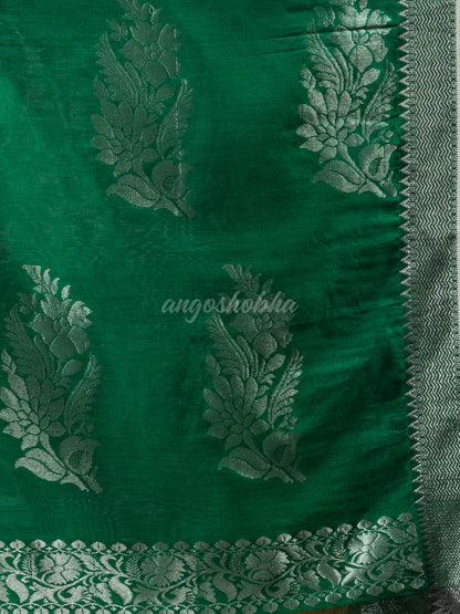 Bottle Green art silk Muslin Jacquard Jamdani Saree