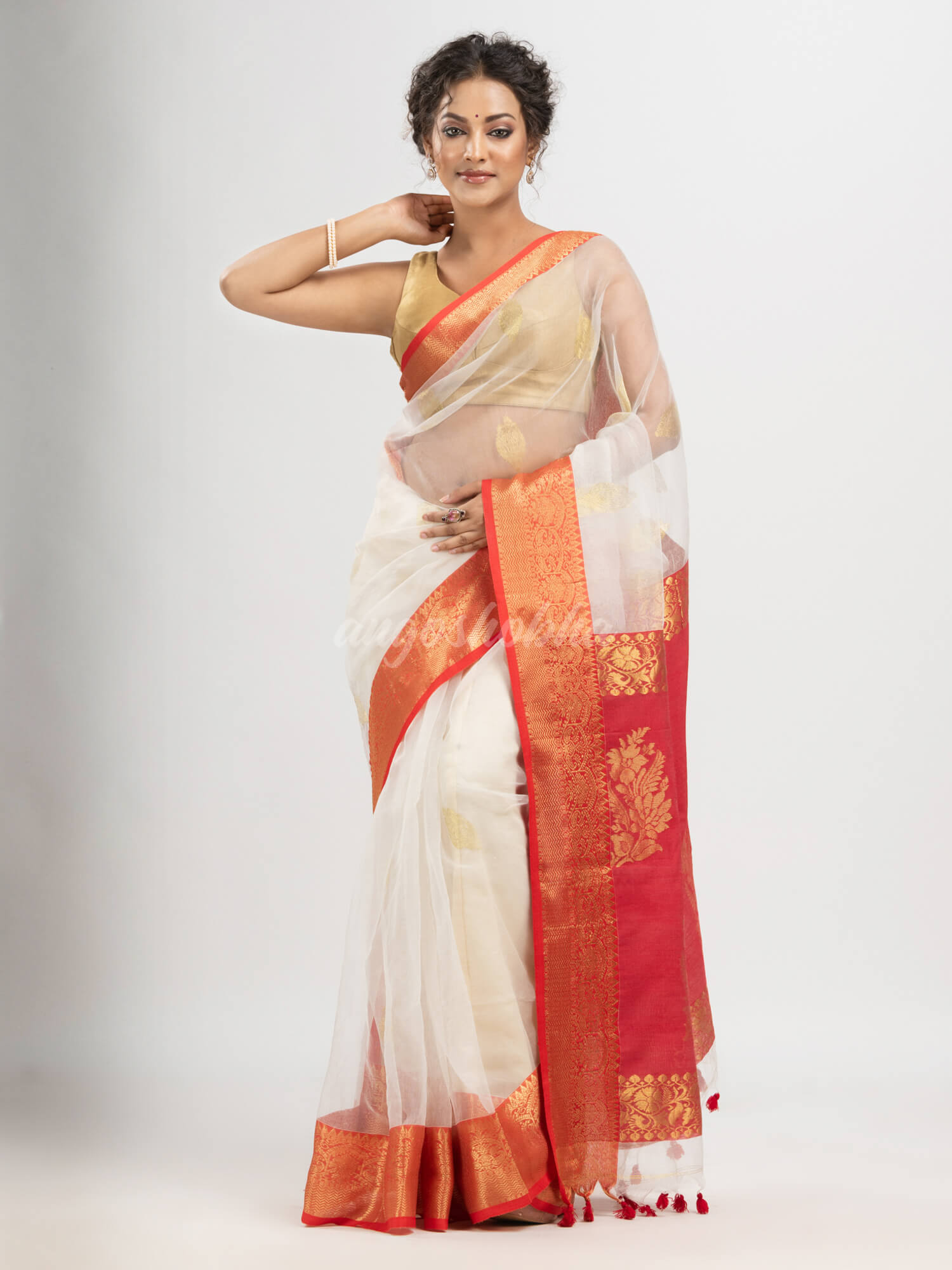 White art silk Muslin Jacquard Jamdani Saree