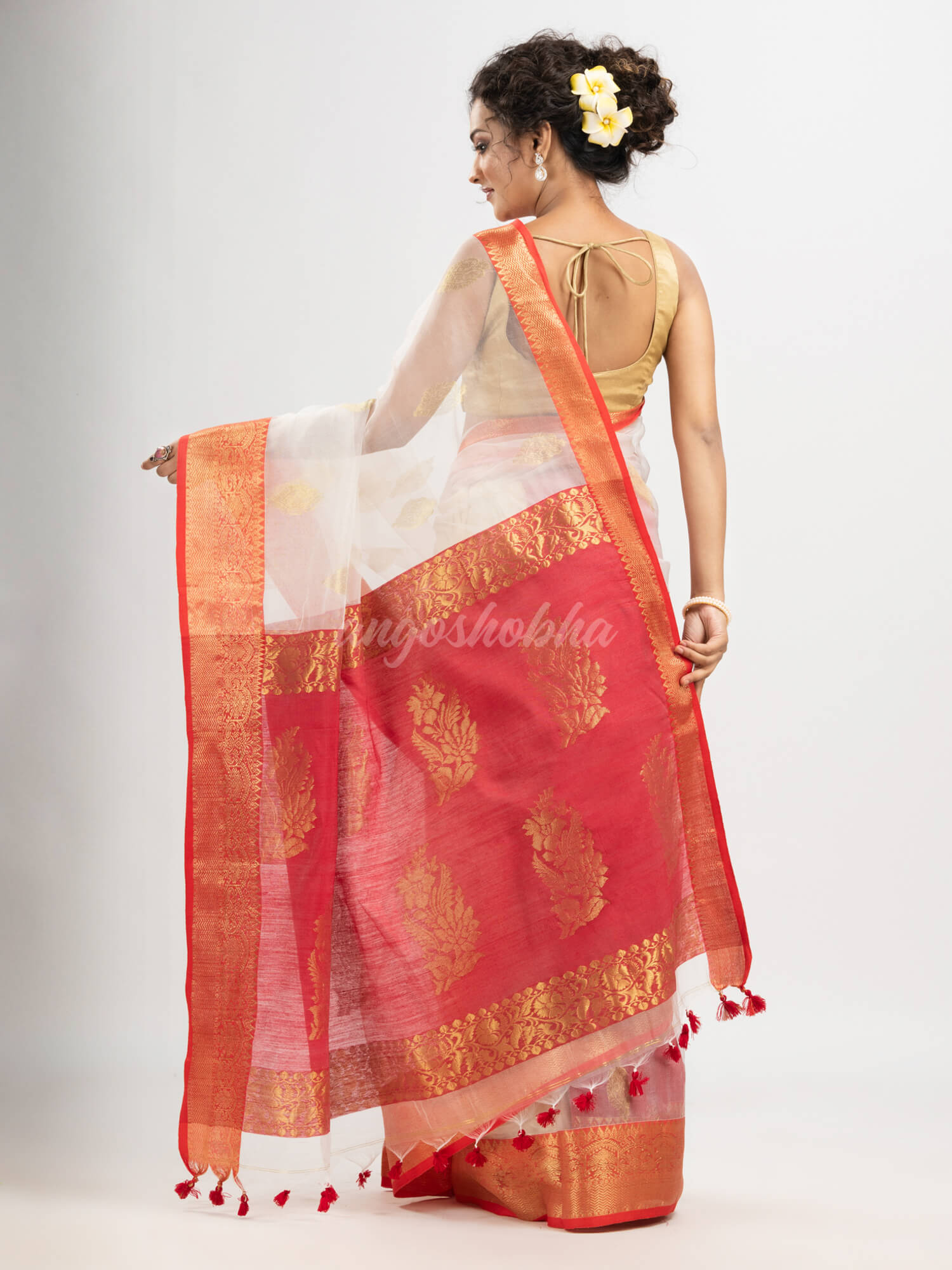 White art silk Muslin Jacquard Jamdani Saree