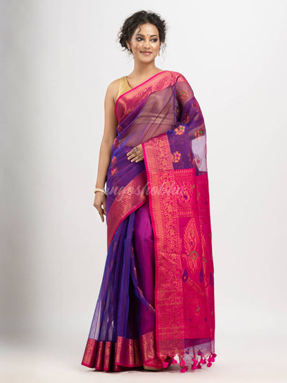 Purple art silk Muslin Jacquard Jamdani Saree