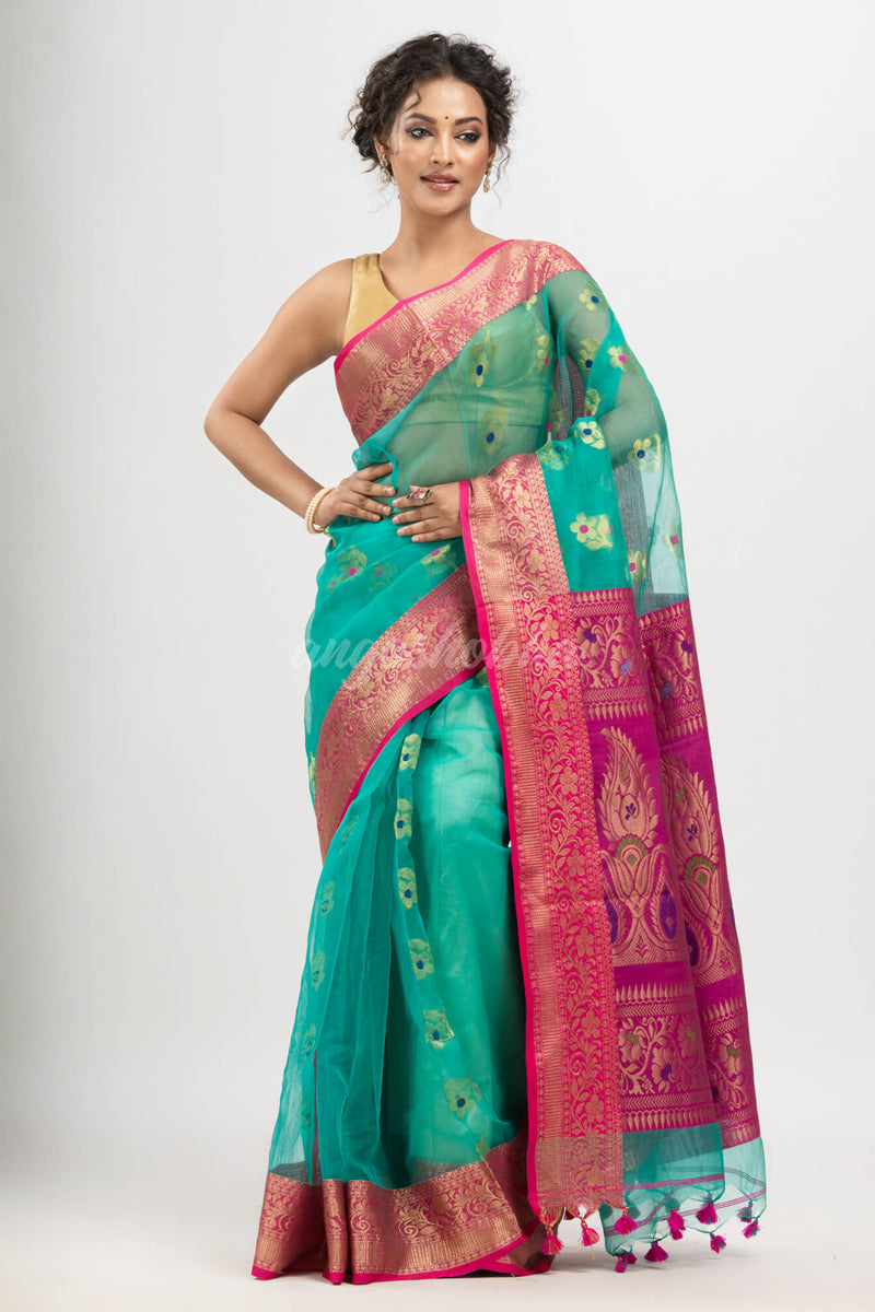 Turquoise art silk with pallu kalka banarasi saree