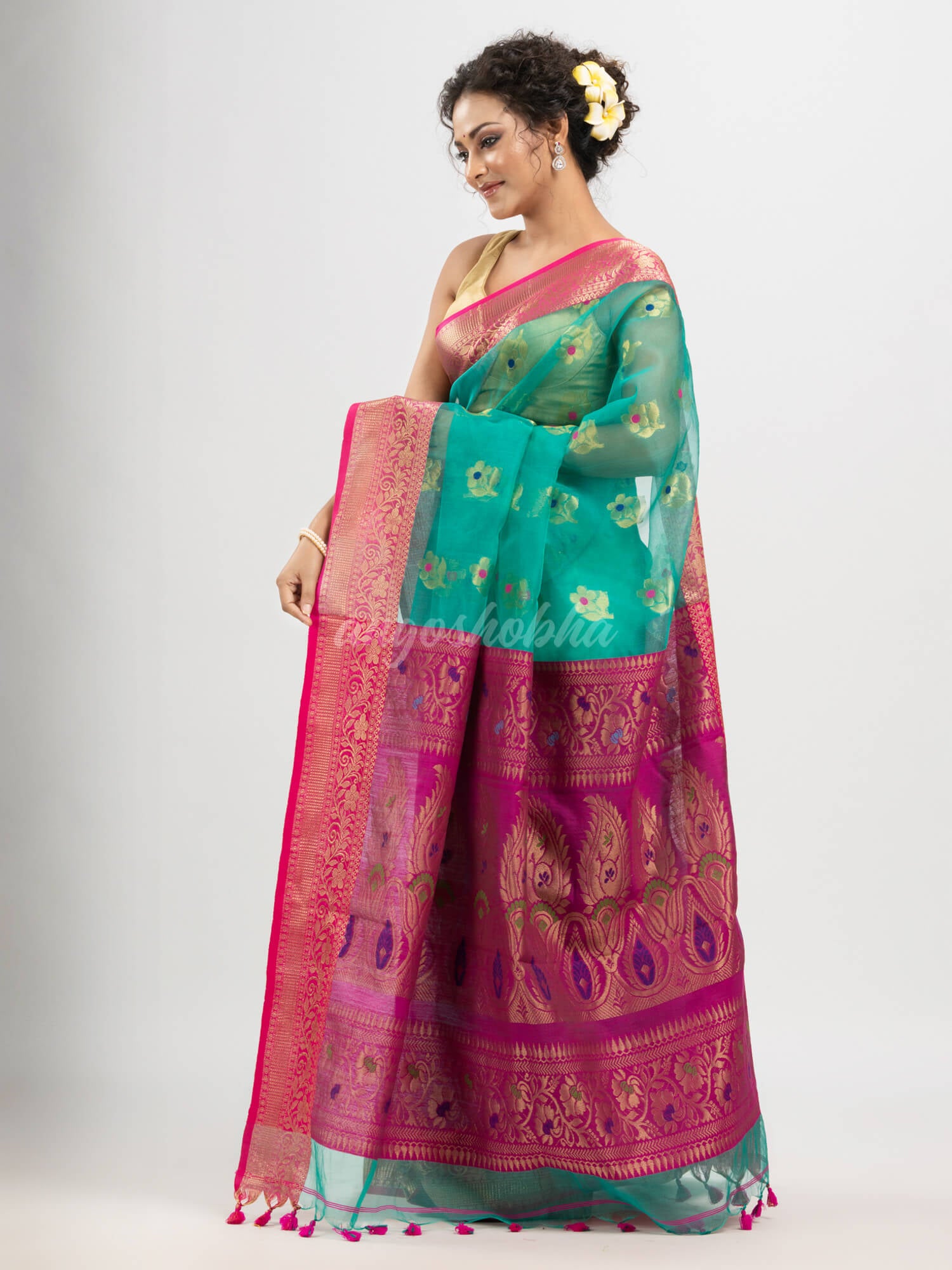 Turquoise art silk with pallu kalka banarasi saree