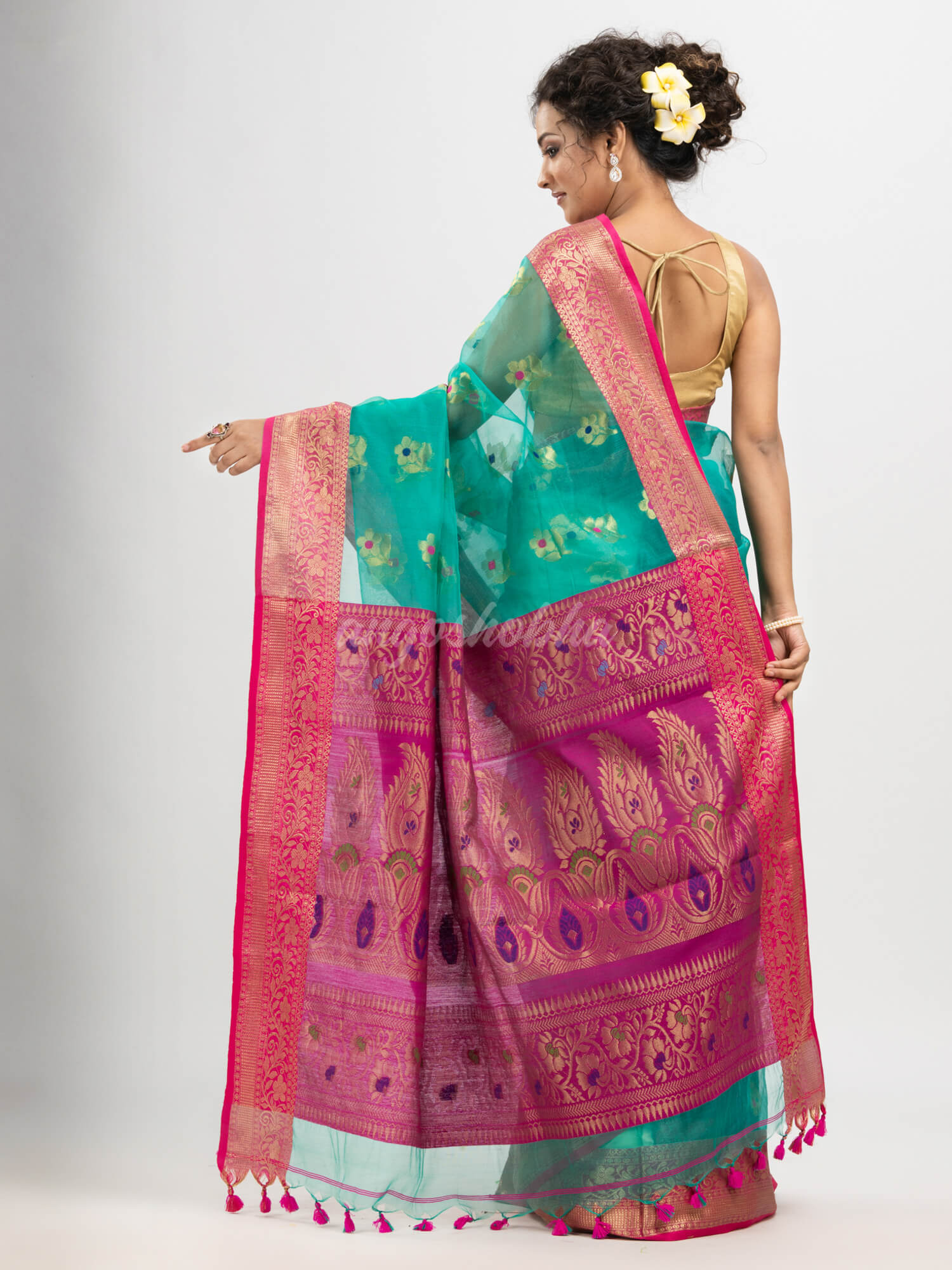 Turquoise art silk with pallu kalka banarasi saree