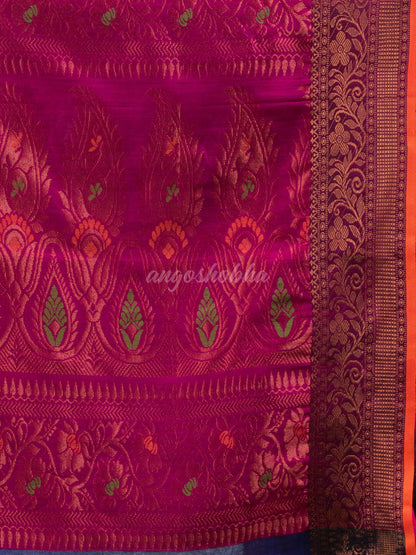 Royal Blue art silk Muslin Jacquard Jamdani Saree