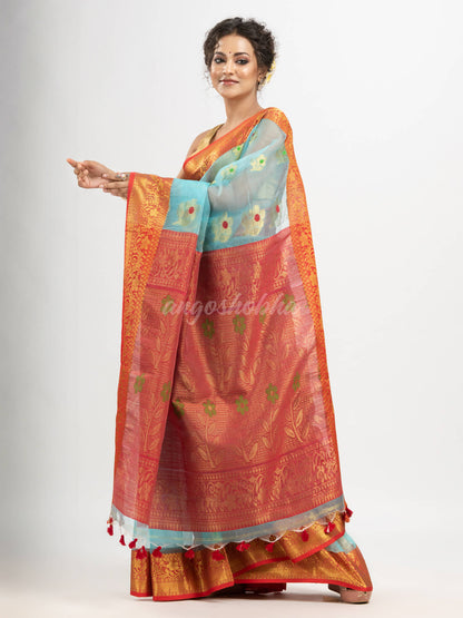 Sky Blue art silk Muslin Jacquard Jamdani saree