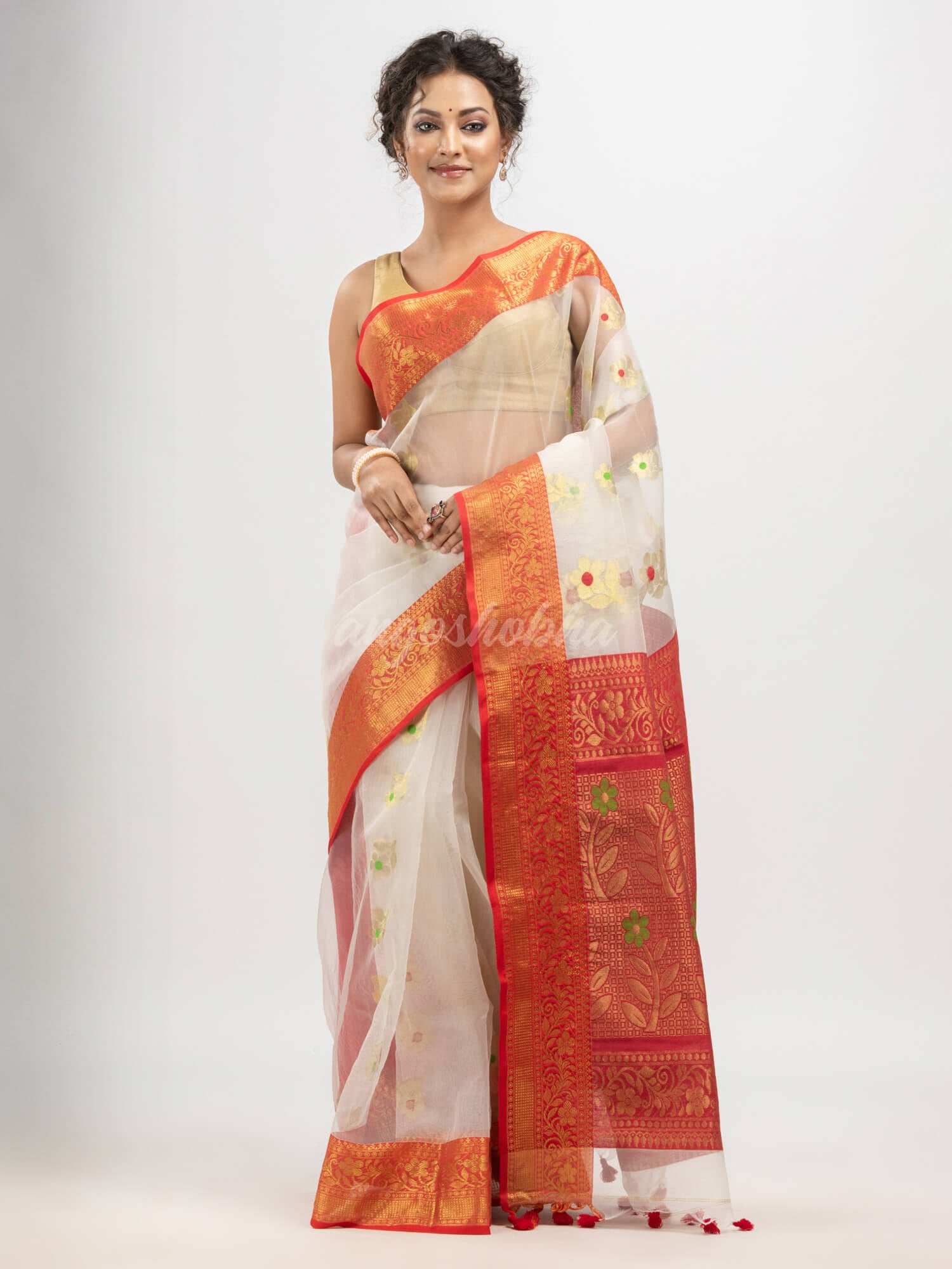 White art silk Muslin Jacquard Jamdani saree