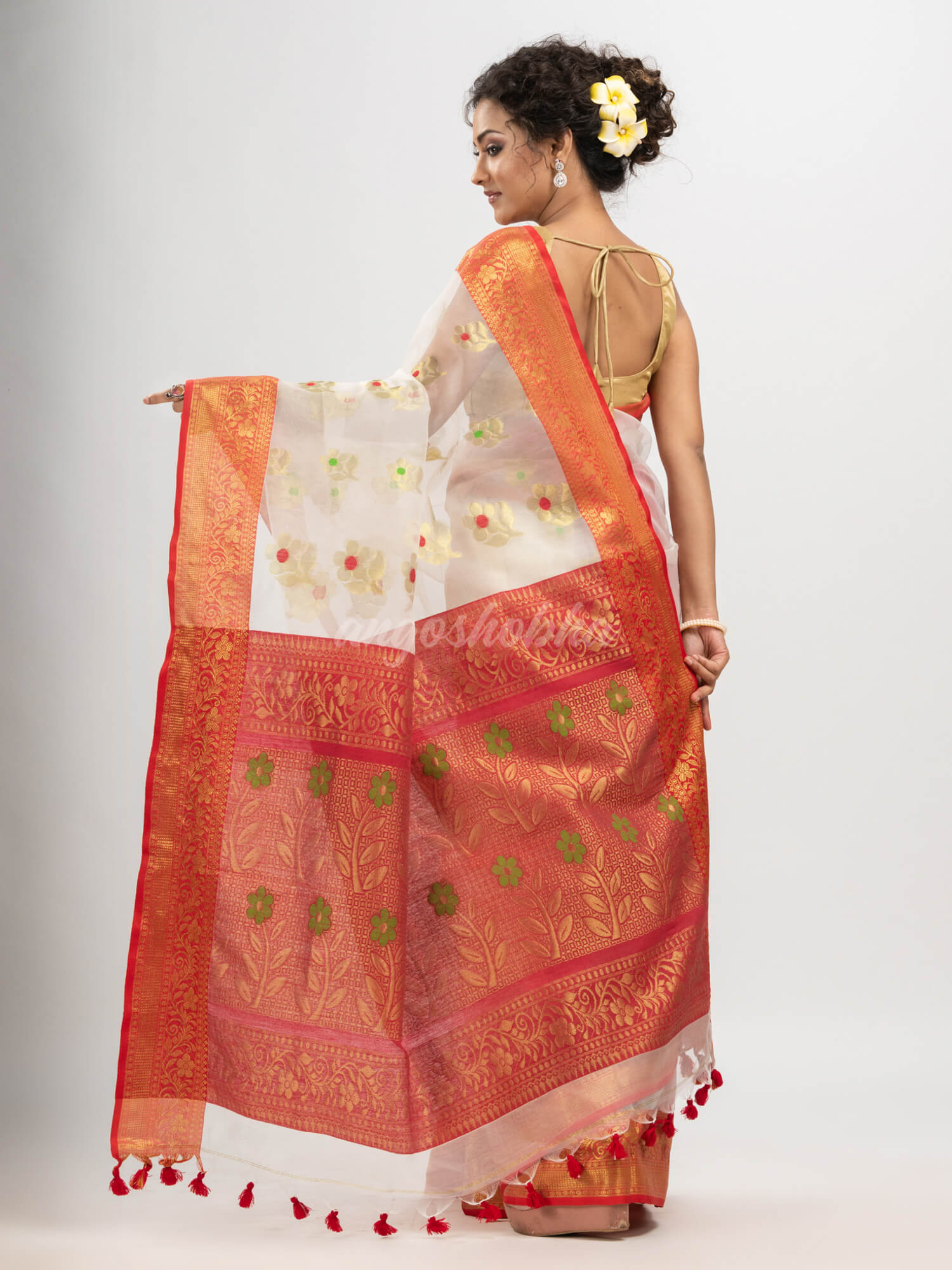 White art silk Muslin Jacquard Jamdani saree