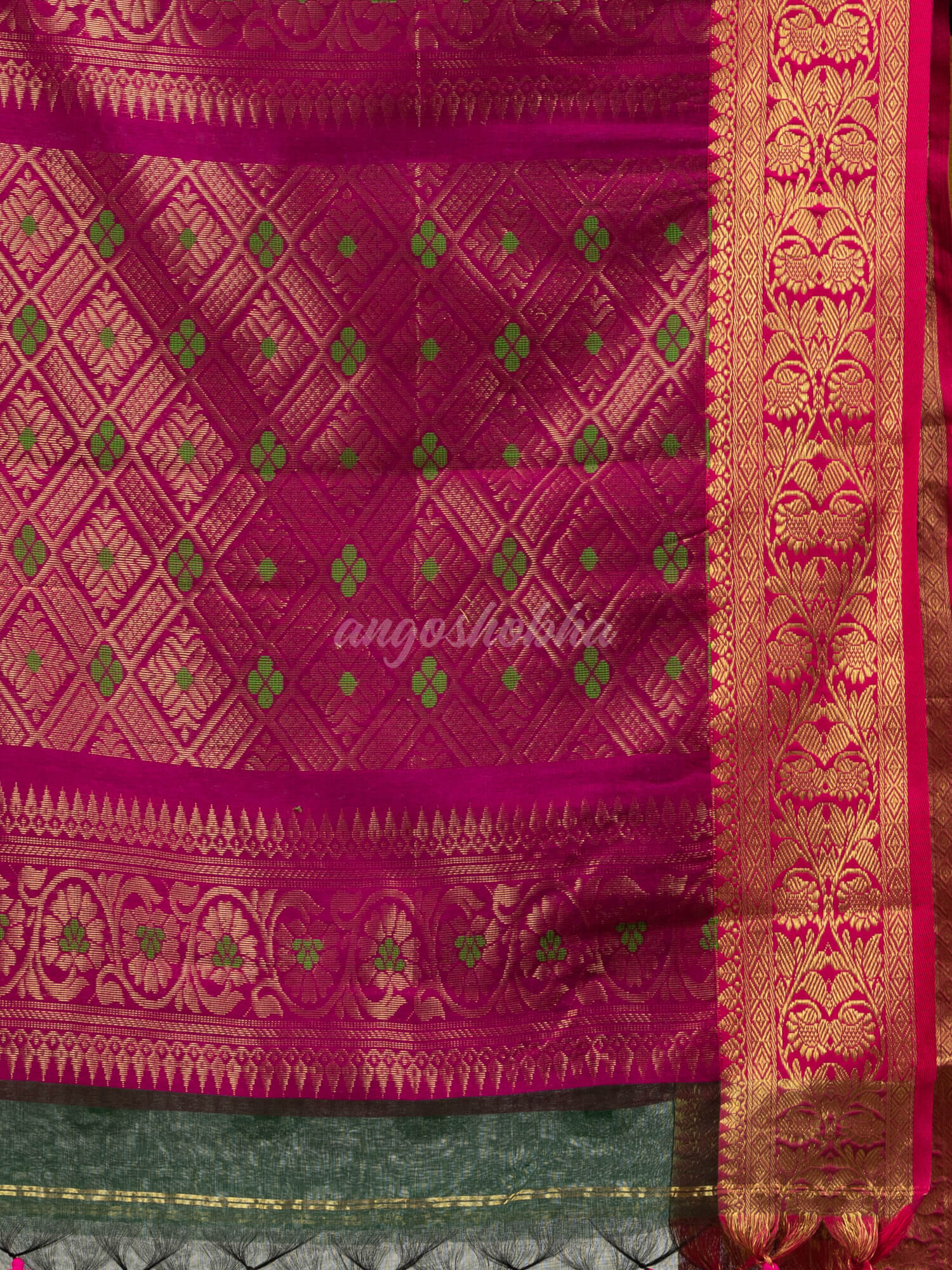 Bottle green with red art silk Muslin Jacquard Jamdani saree