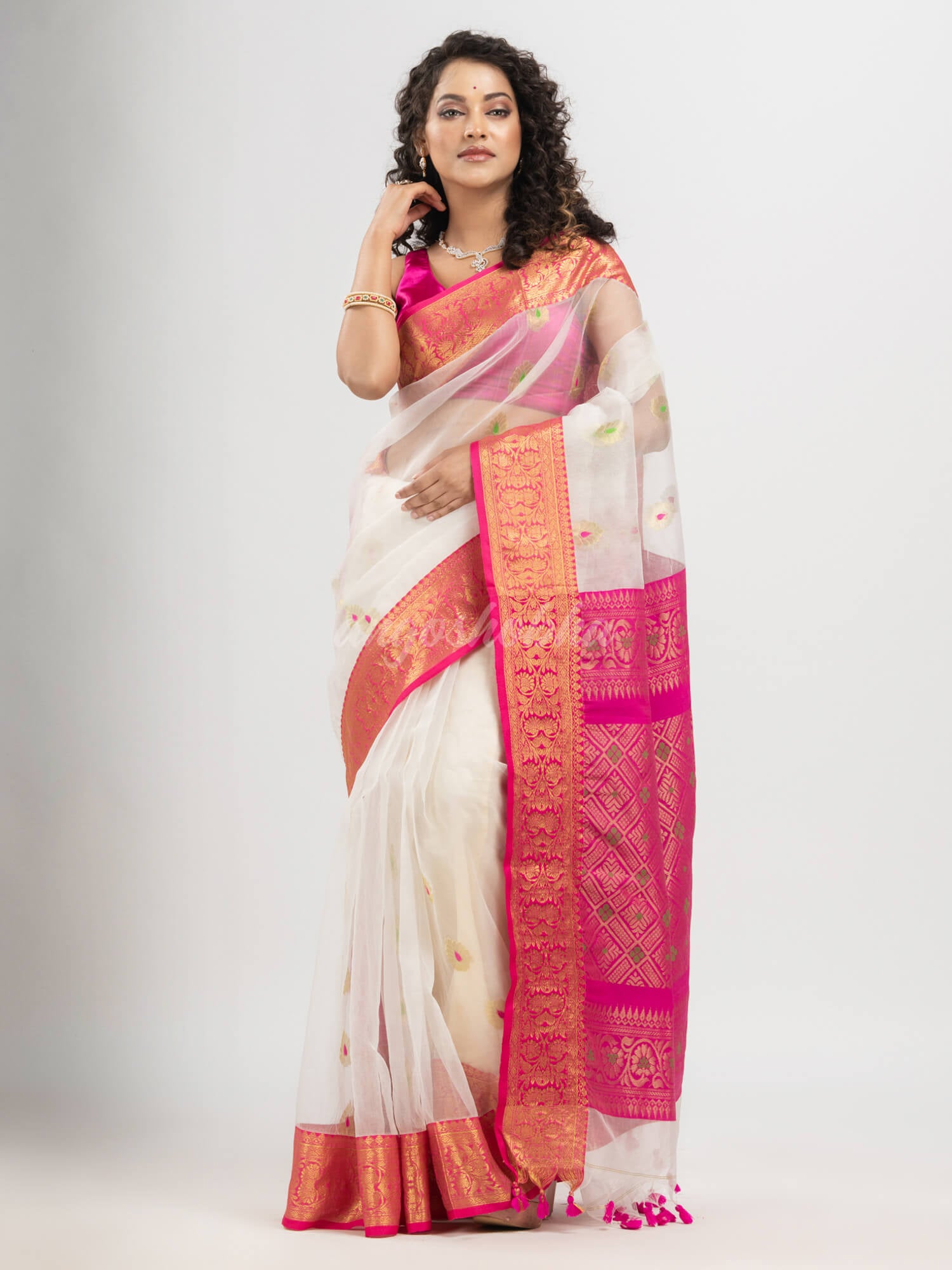 White art silk Muslin Jacquard Jamdani Saree