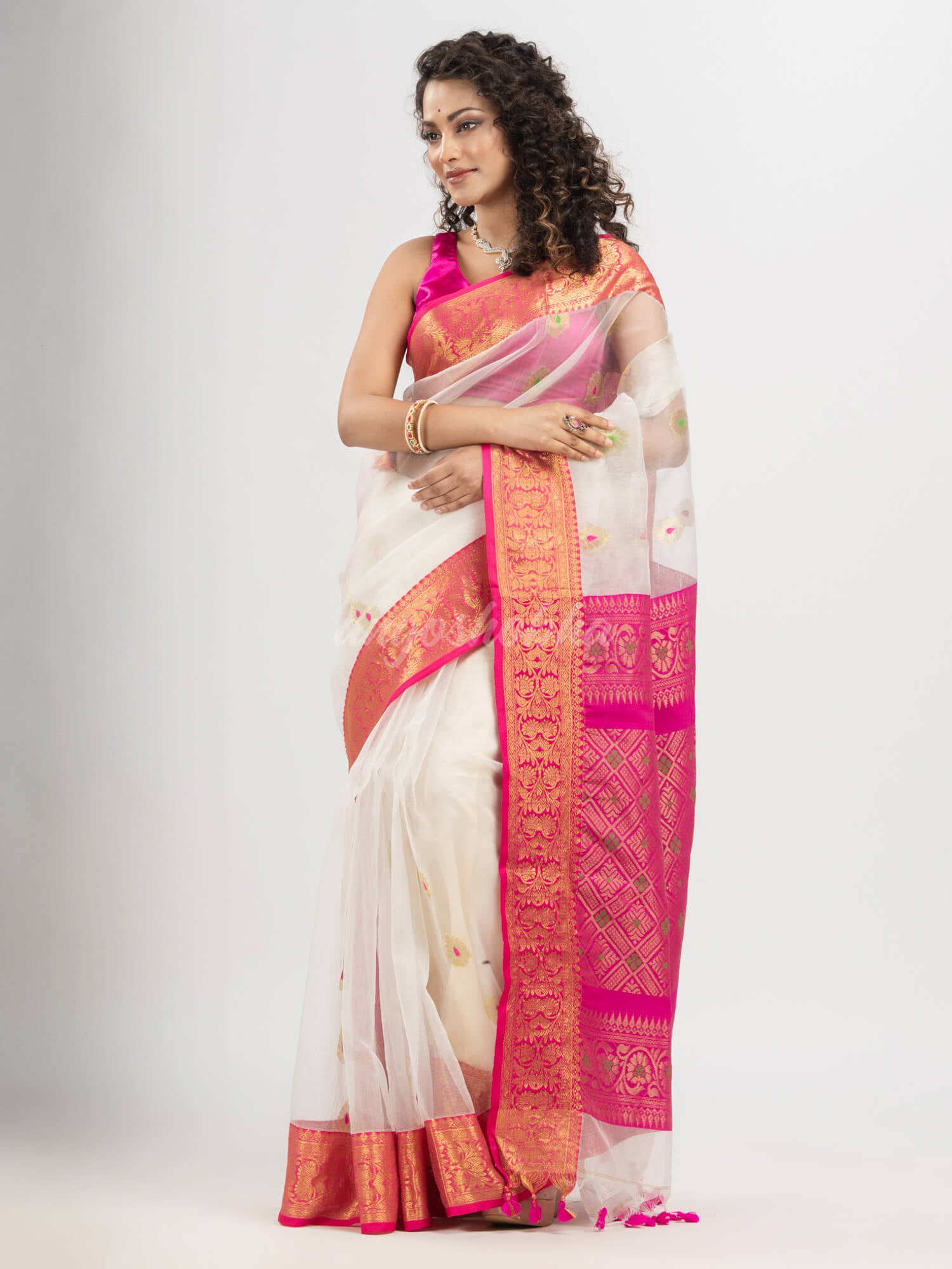 White art silk Muslin Jacquard Jamdani Saree