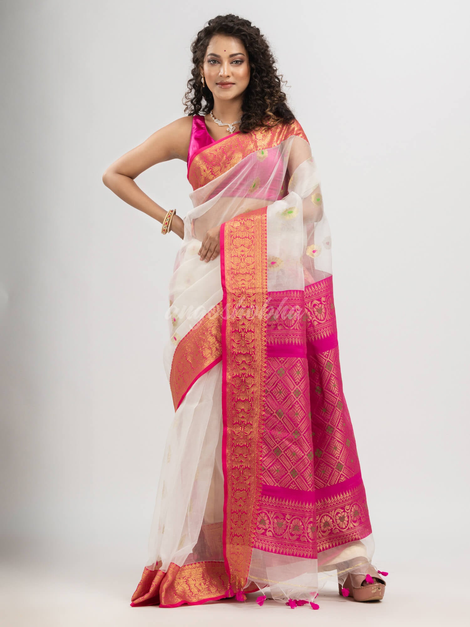 White art silk Muslin Jacquard Jamdani Saree