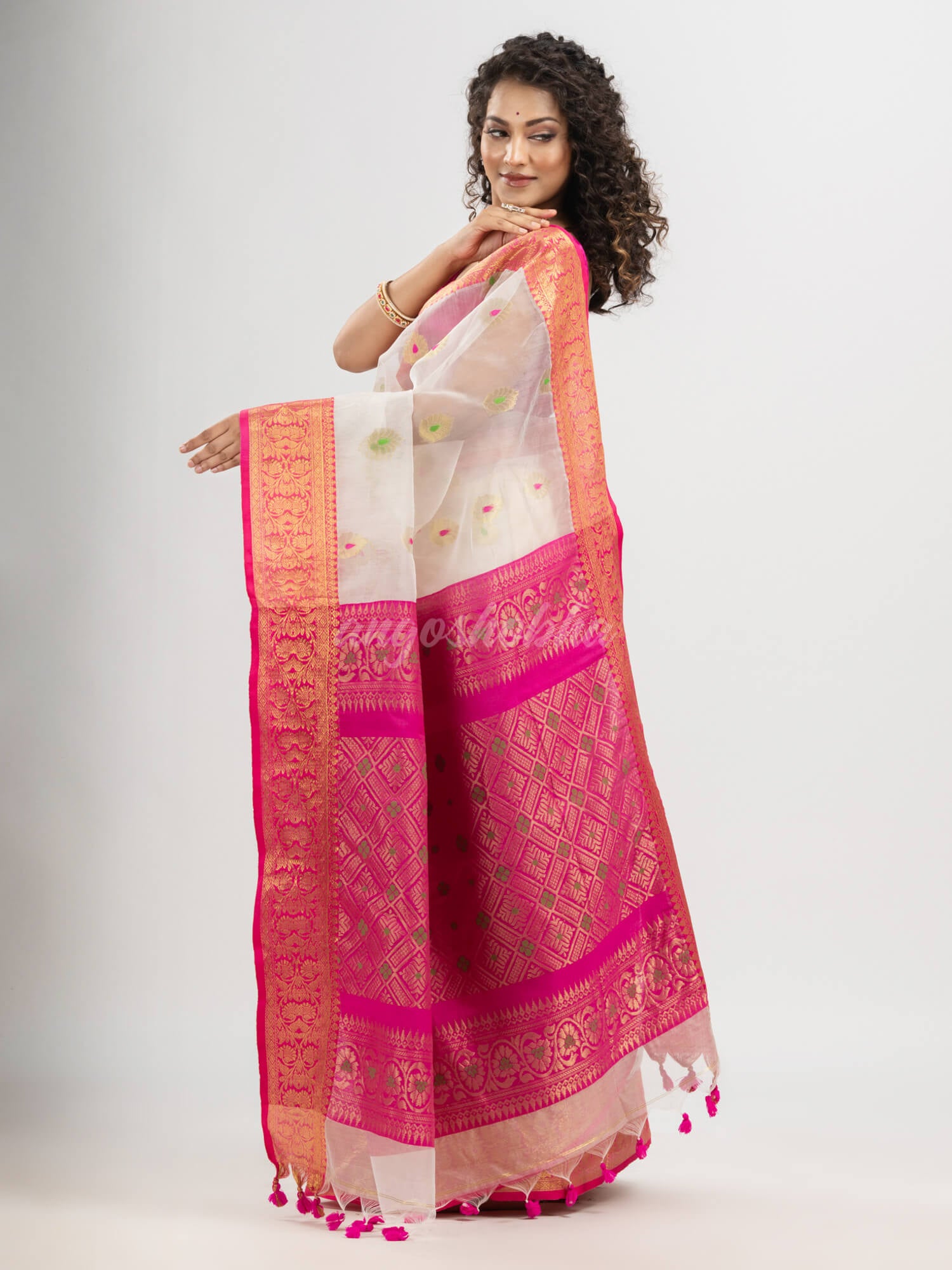 White art silk Muslin Jacquard Jamdani Saree