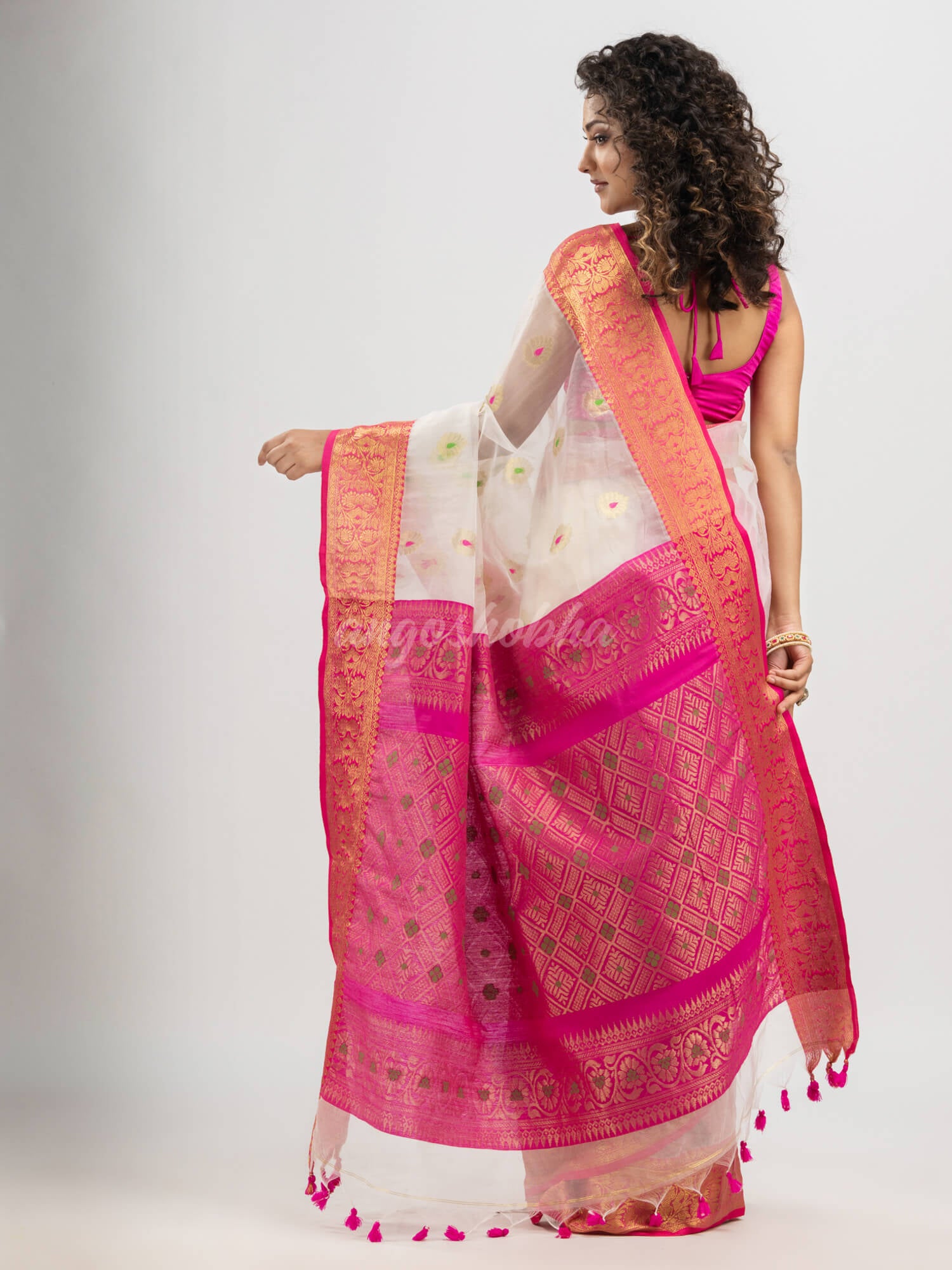 White art silk Muslin Jacquard Jamdani Saree