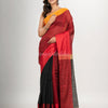 Maroon & Black cotton blend half and half handloom saree