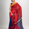 Red & Blue cotton blend half and half handloom saree