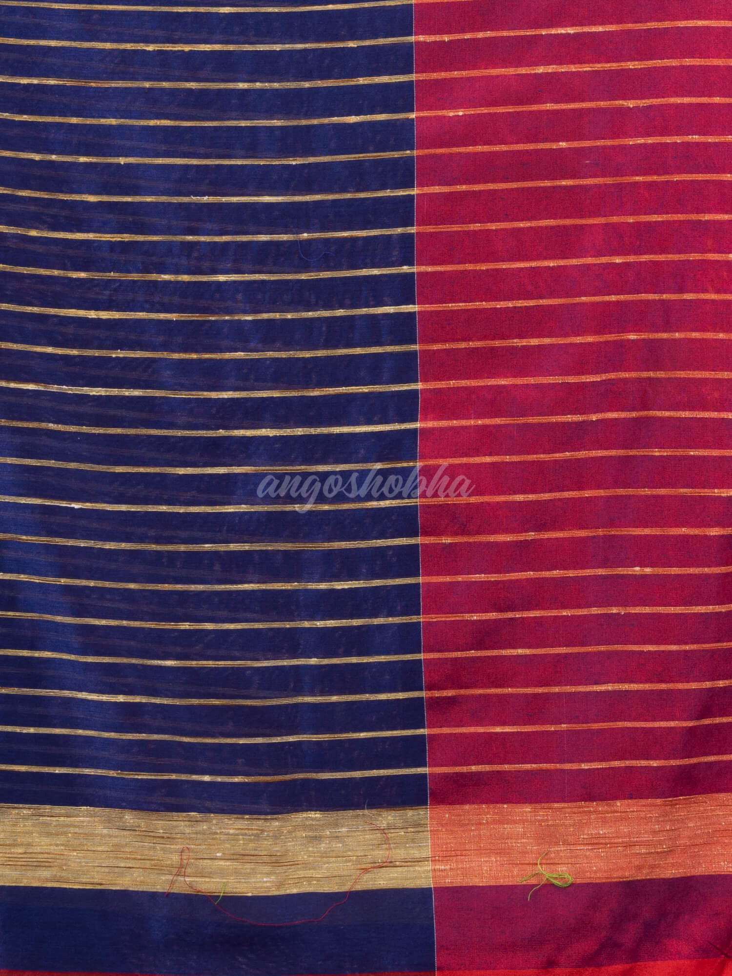 Red & Blue cotton blend half and half handloom saree