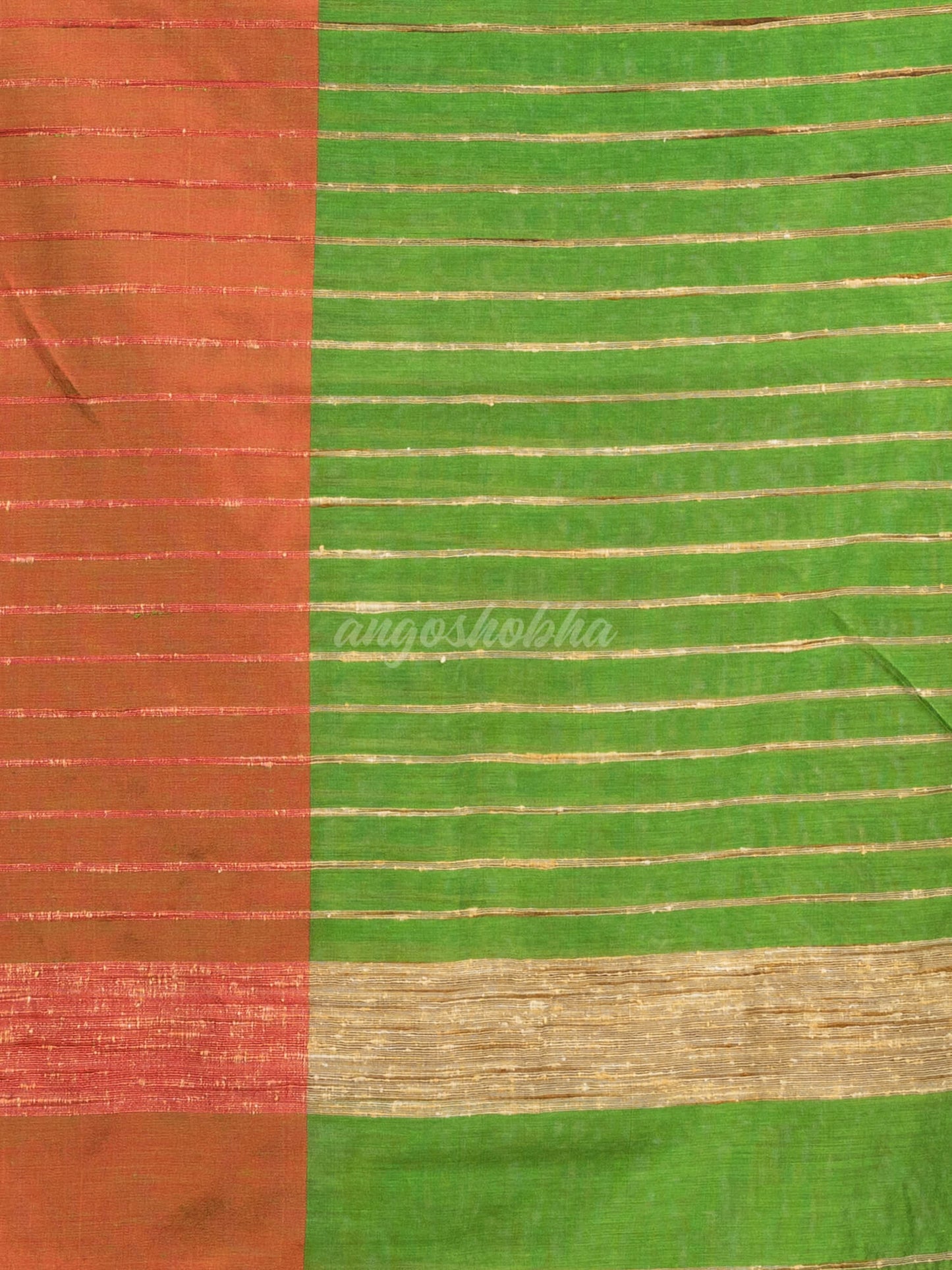 Muga & Light Green cotton blend half and half handloom saree