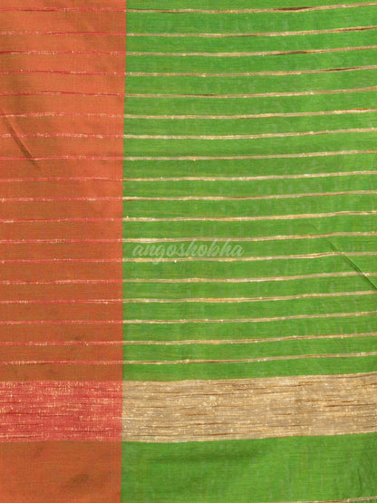 Muga & Light Green cotton blend half and half handloom saree