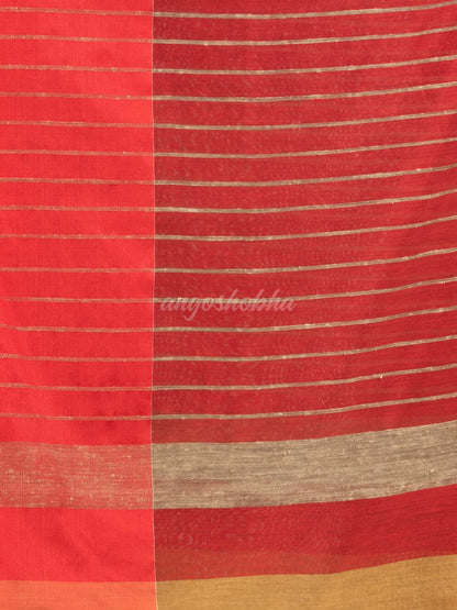 Muga & Black cotton blend half and half handloom saree