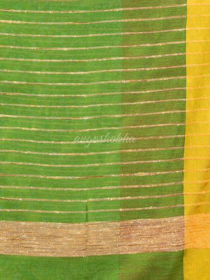Muga & Light Green cotton blend half and half handloom saree