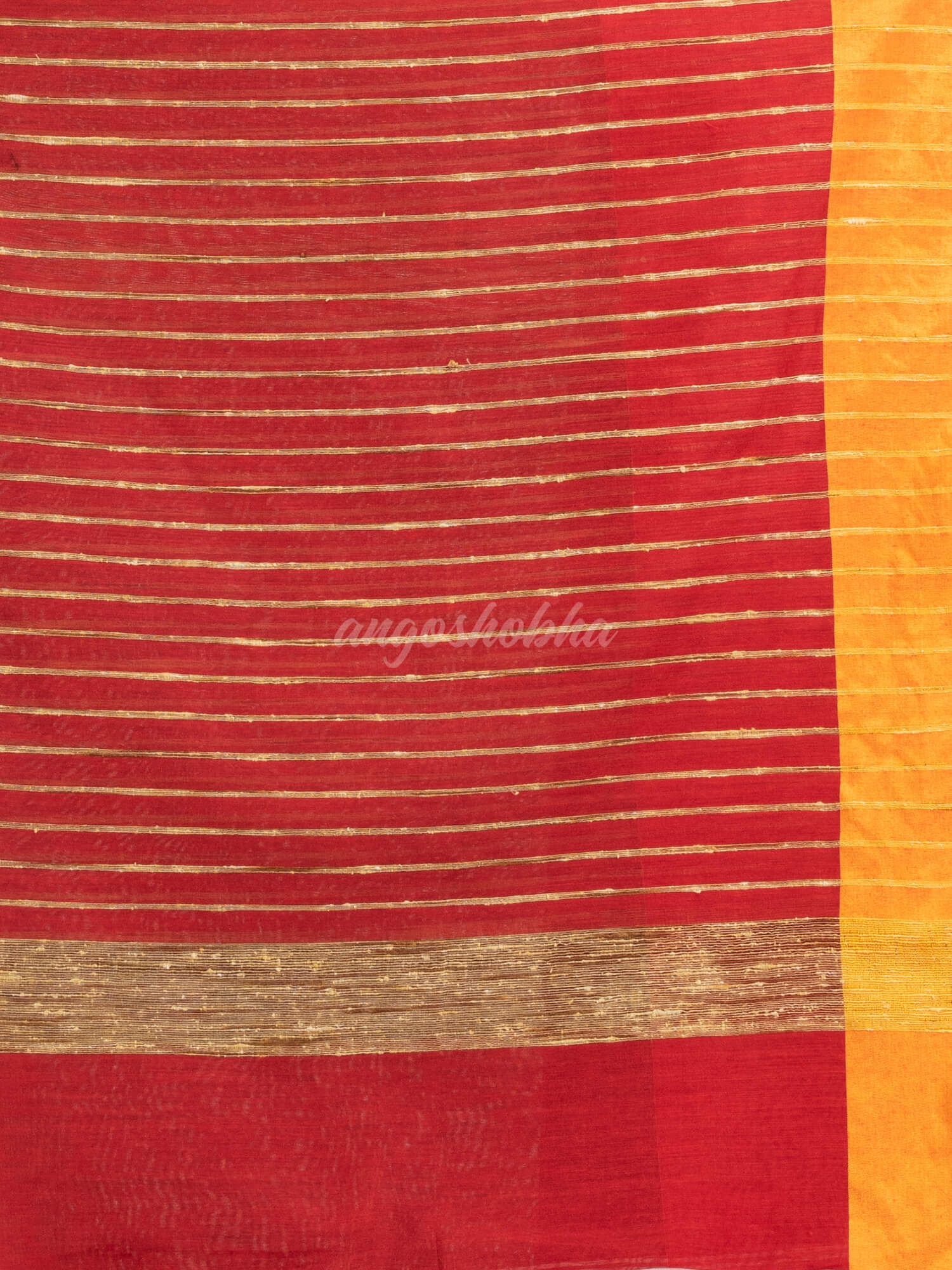 Red & White cotton blend half and half handloom saree