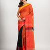 Orange & Black cotton blend half and half handloom saree