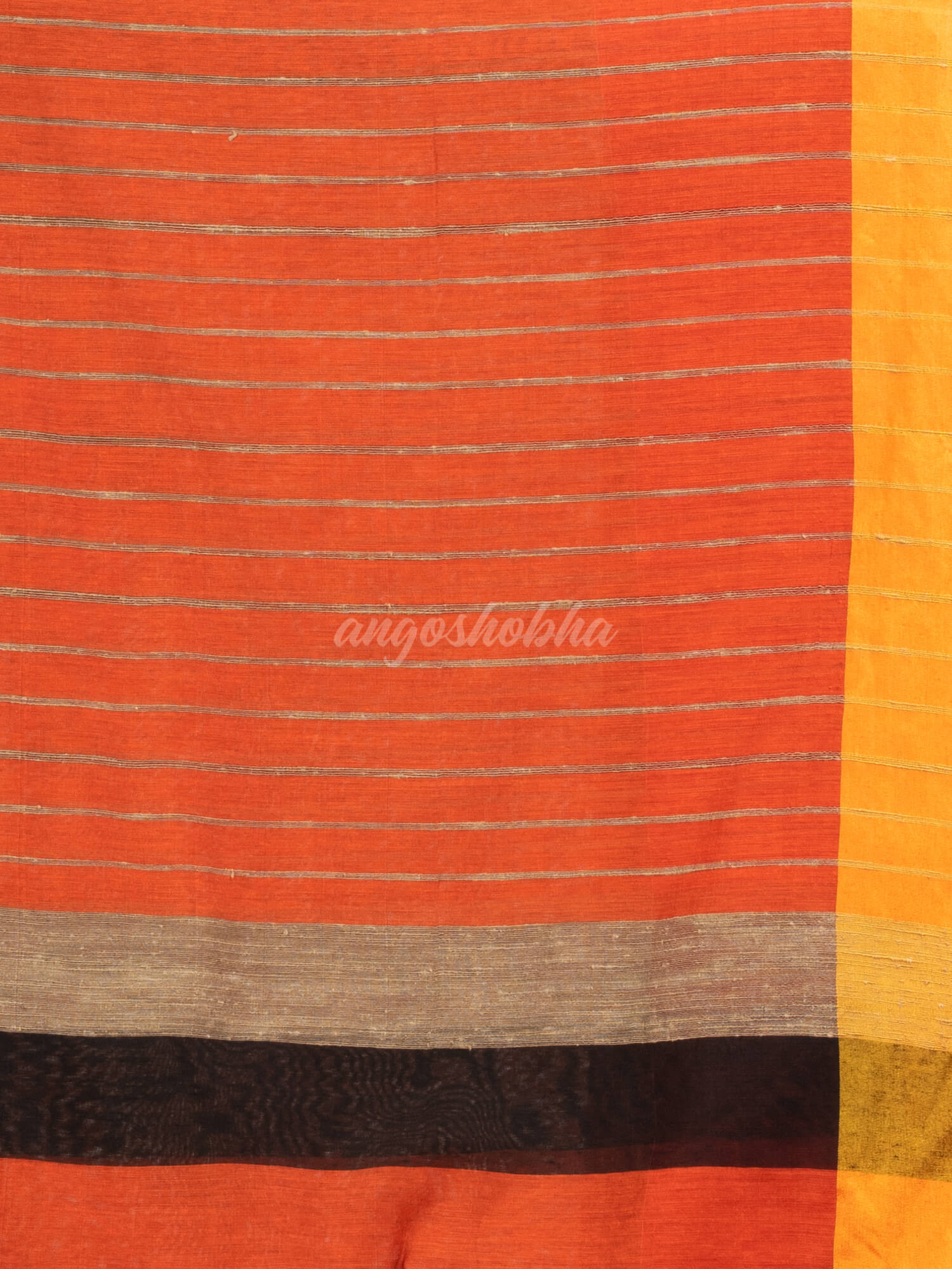 Orange & Black cotton blend half and half handloom saree