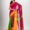 Cerise Pink & Green cotton blend half and half handloom saree