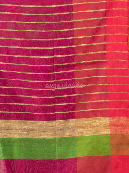 Cerise Pink & Green cotton blend half and half handloom saree