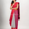 Cerise Pink & White cotton blend half and half handloom saree