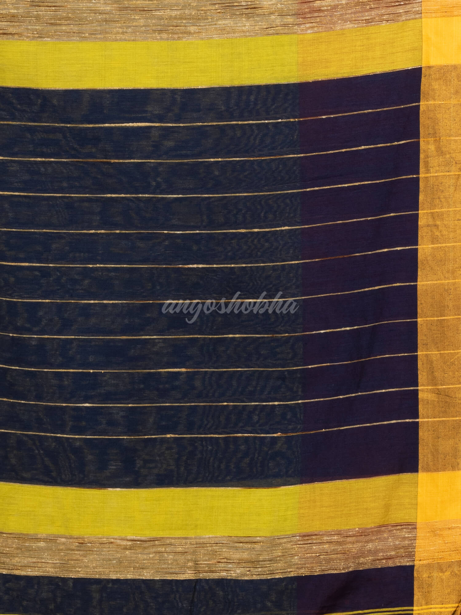 Yellow green & Nevy blue cotton blend half and half handloom saree