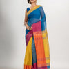 True blue & Yellow cotton blend half and half handloom saree